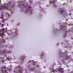 A frame of purple flowers on a purple background.