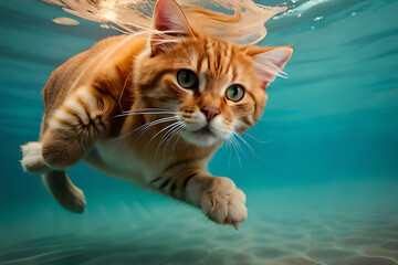 A cat swimming under a fish AI-generated Digital Art