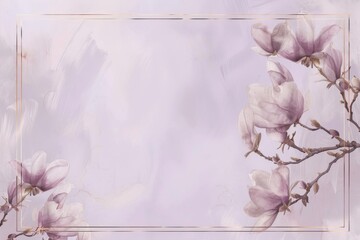 A watercolor painting of magnolia flowers on a marble background with a gold frame.
