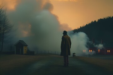 man walking in the fog made by midjourney