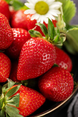 Red ripe strawberries berries. Close up.