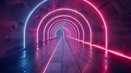 Futuristic Tunnel of Glowing Neon Curves: A Vibrant Vision of Tomorrow's Illuminated Space