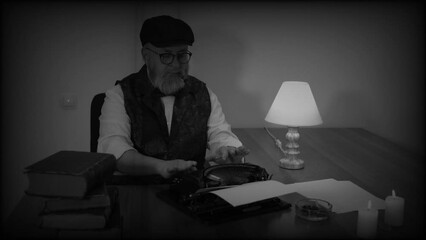 Man with beard pipe hat and vintage clothes
