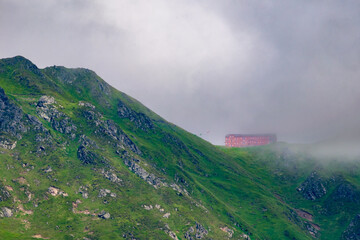 The Wormser Hut concealed in the fog