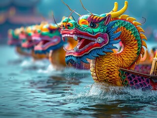 Dragon Boat Festival colorful races - obrazy, fototapety, plakaty