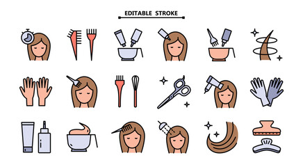 Hair coloring icon. Editable Stroke. Permanent hair dyeing. Beauty parlor. Hairdresser services. Flat customizable illustration. Simple symbols. Vector isolated drawing.