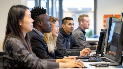 Diverse Cybersecurity Professionals Collaborating in a Modern Office Setting
