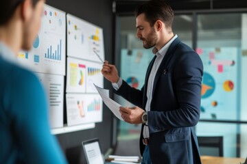 Fototapeta na wymiar Corporate Business Photography of a Man Strategizing Marketing Plans For His Startup, Generative AI