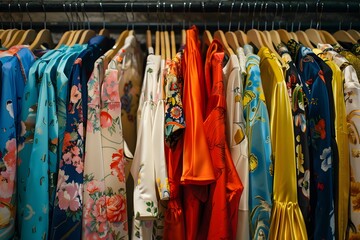 Colorful Shirts Hanging in Fashion Store