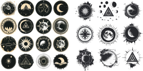 Mystic circle symbols. Vector illustration set - obrazy, fototapety, plakaty