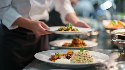 Obraz na płótnie Canvas Culinary Arts . The chef prepares the food for serving