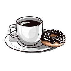 Tasse Kaffee mit Schoko Donut Illustration
