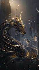 Capture a majestic dragon in a gritty urban setting, rendered in photorealistic detail from an unexpected low angle perspective Traditional art medium preferred - obrazy, fototapety, plakaty