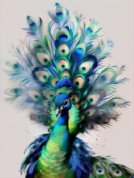 a painting of a peacock with feathers spread out