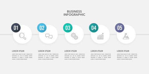 Business timeline. 5 circles infographic design. 5 options or steps. Vector illustration.