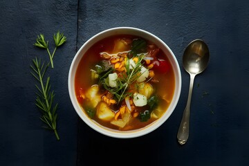 Vegetarian soup, a bowl of nourishing goodness captured beautifully