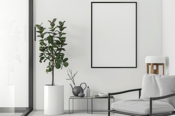 Modern scandinavian interior with poster mockup created with generative ai