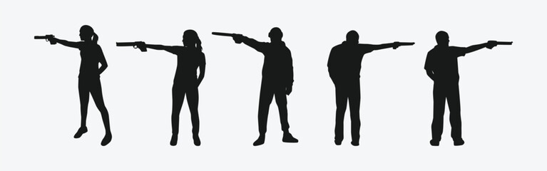 pistol shooting sport silhouette collection set. air pistol, handgun, shooting competition. vector illustration. © Irkhamsterstock