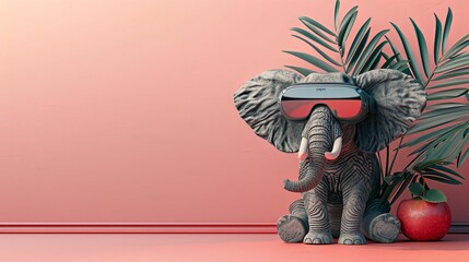 elephant with vision virtual reality sunglass solid background