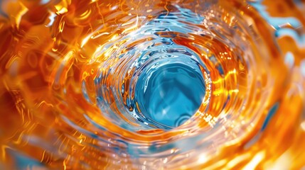 Abstract Orange Vortex: High-speed Liquid Photography of Clean Whirlpool in Blue Environment - obrazy, fototapety, plakaty