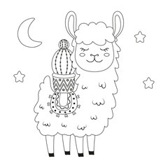 black and white cute llama and cactus - 787282362