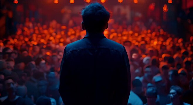 Comedy club bustling with laughter as comedians take the stage to entertain the audience on April Fools' Day