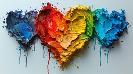 A rainbowcolored heart painted on a white background symbolizing LGBTQ Pride