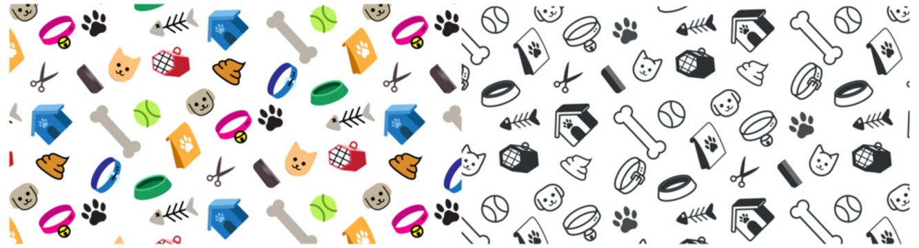 pet dog and cat accecories icon seamless pattern background wall decoration for pet shop or veterinary