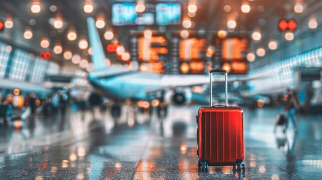 Airport luggage banner for business and vacation travel with flight booking and trip schedule search