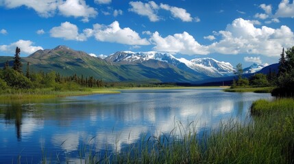 Fototapeta premium Discover the Beauty of Anchorage State Parks: Landscapes, Rivers, Glaciers, and Crystal Clear Lakes 