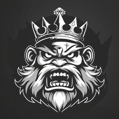 Fototapeta premium Mad King Power: Angry Mascot King Head Illustration with Crazy Symbolic Face for Logotype