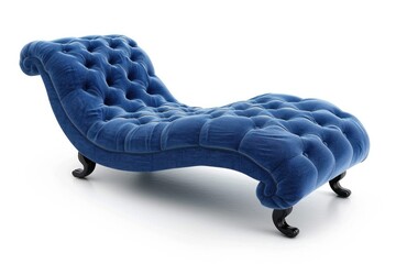 Blue Chaise Lounge Isolated on White with Clipping Path - Stylish and Comfortable Long Chair for Relaxing and Lounging