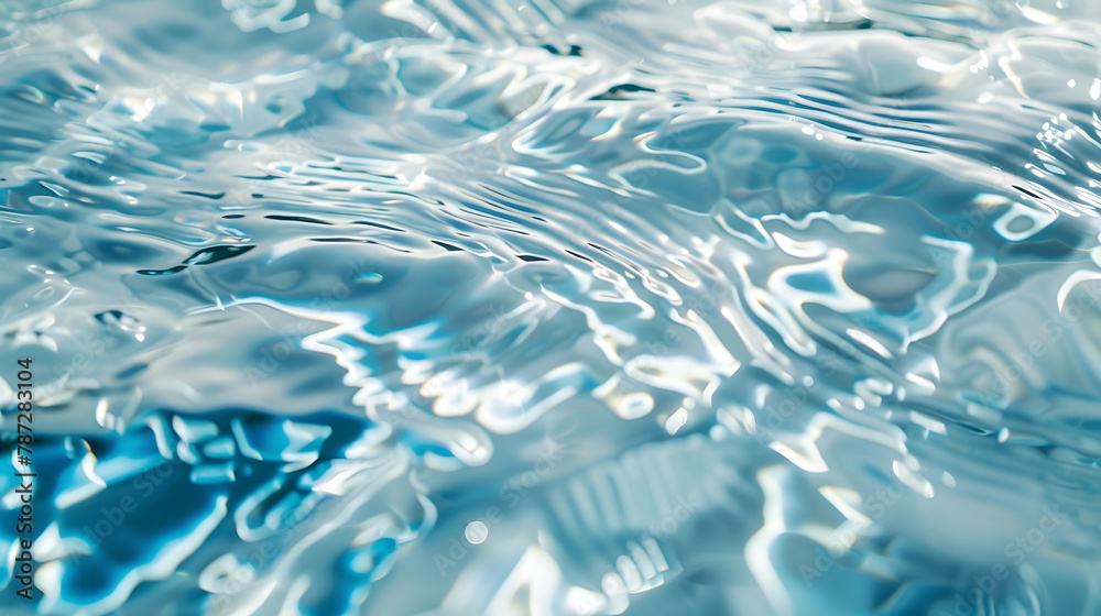 Aufkleber transparent blue colored clear water surface texture with ripples splashes and bubbles abstract natu