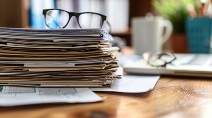 A stack of neatly organized paperwork sits on the desk of the optometrist showcasing their dedication to detail and documentation as they keep track of their patients progress towards .