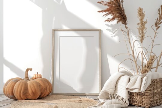 Bohemian Fall Frame Mockup with Cozy Blanket and Seasonal Props