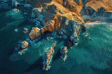 Aerial View of Lands End and Ocean - obrazy, fototapety, plakaty