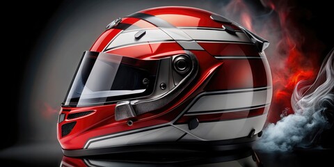 Racing driver's helmet with smoky background.Side shot.AI generated