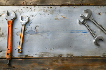 Metal Wrenches on a Workshop Table background