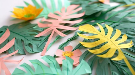 Colorful Paper Craft Jungle: Lush Leaves and Vibrant Flowers in a DIY Summer Project