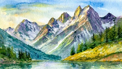 hand drawn watercolor mountain landscape