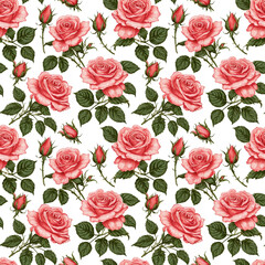 Seamless natural floral pattern with roses and leaves
