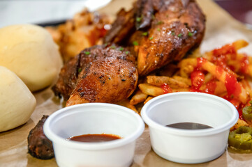 View of the chicken barbecue on the plate