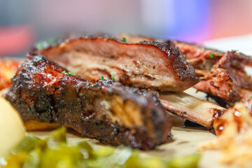 View of the rib barbecue on the plate