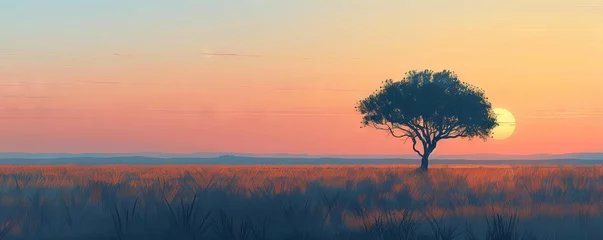 Foto op Aluminium Minimalist savanna landscape at sunset, showcasing the vast expanse of the African plains. © taelefoto