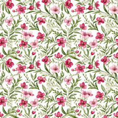 Seamless natural floral pattern with twigs and leaves