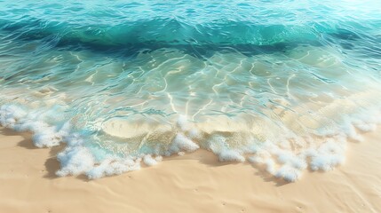 a digital photorealistic rendering Showcase the intricate patterns of the waves and sand.