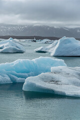 landscape of ice floating in Jokulsarlon glacier lagoon in Iceland 
