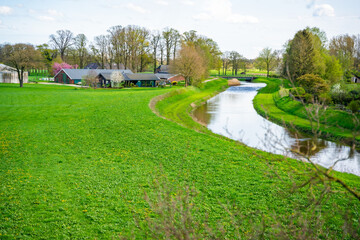 Nature with the canals in the netherlands at the county side near Diepenheim village, Holland