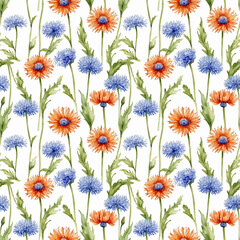 Seamless natural floral pattern with twigs and leaves