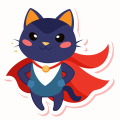 Cat dressed as a superhero, with a cape billowing in the wind and a determined expression on its face